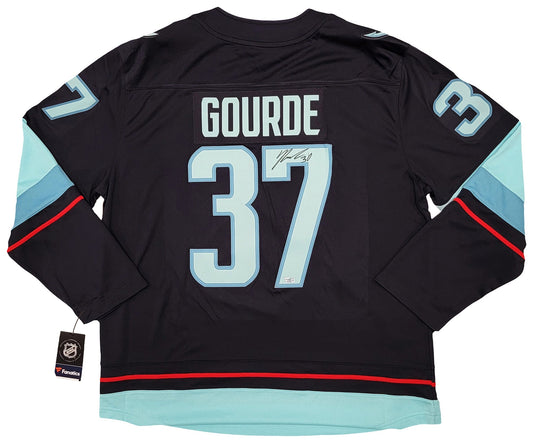 Seattle Kraken Yanni Gourde Autographed Blue Fanatics Jersey Size XL Fanatics Holo Stock #211614