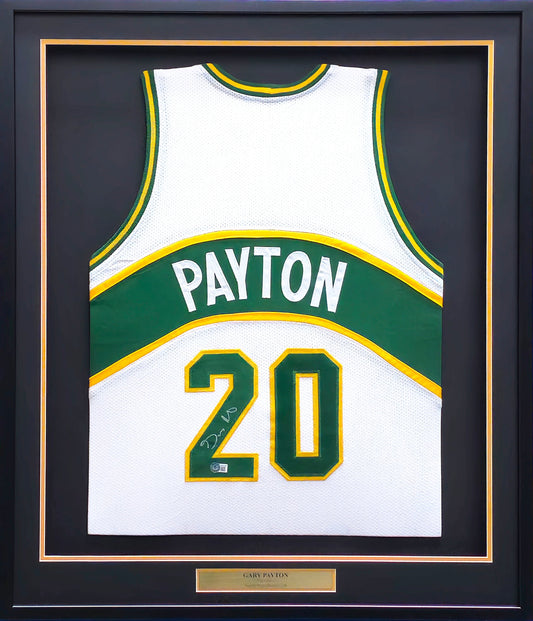 Seattle Supersonics Gary Payton Autographed Framed White Jersey Beckett BAS QR