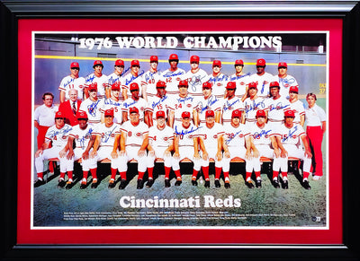 1976 Cincinnati Reds Big Red Machine Team Autographed Framed 24x36 Poster With 27 Signatures Including Johnny Bench & Pete Rose Beckett BAS