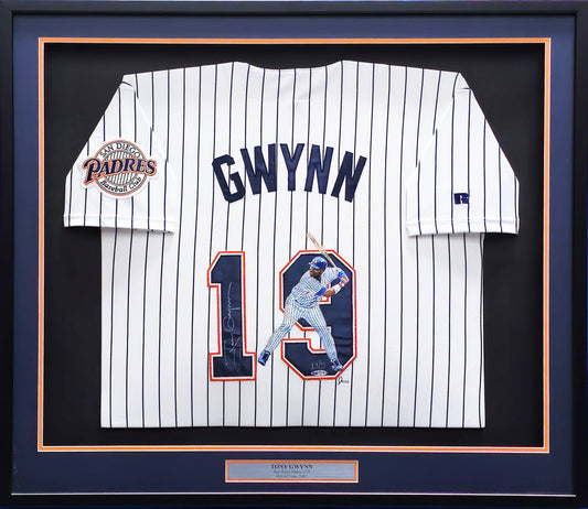San Diego Padres Tony Gwynn Autographed Framed White Pinstripe Russell Size 48 Jersey With Hand Painting #13/19 UDA Holo #BAG20489