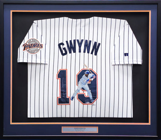 San Diego Padres Tony Gwynn Autographed Framed White Pinstripe Russell Size 48 Jersey With Hand Painting #13/19 UDA Holo #BAG20489