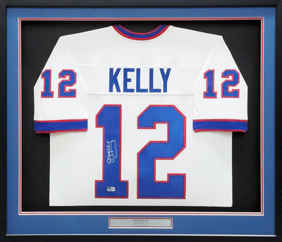 Buffalo Bills Jim Kelly Autographed Framed White Jersey Beckett BAS Witness Stock #210984