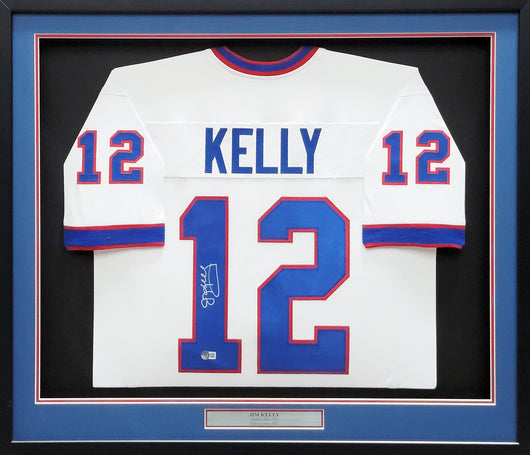 Buffalo Bills Jim Kelly Autographed Framed White Jersey Beckett BAS Witness Stock #210984