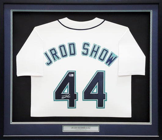 Seattle Mariners Julio Rodriguez Autographed Framed White Jersey JROD Show Beckett BAS Witness Stock #210990
