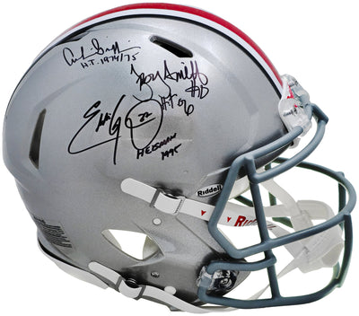 Archie Griffin, Eddie George & Troy Smith Autographed Ohio State Buckeyes Silver Full Size Authentic Speed Helmet Signature Location Varies "Heisman" Beckett BAS Witness