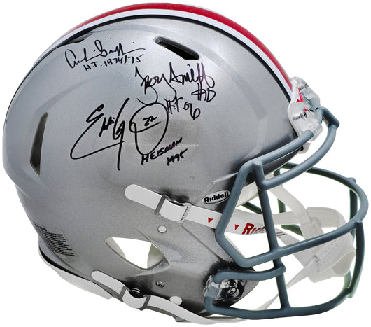 Archie Griffin, Eddie George & Troy Smith Autographed Ohio State Buckeyes Silver Full Size Authentic Speed Helmet Signature Location Varies "Heisman" Beckett BAS Witness