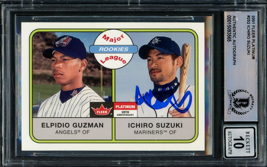 Ichiro Suzuki Autographed 2001 Fleer Platinum Rookie Card #252 Seattle Mariners Auto Grade Gem Mint 10 Beckett BAS Stock #211054