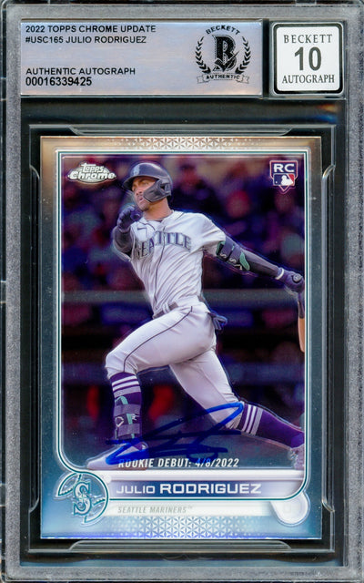 Julio Rodriguez Autographed 2022 Topps Chrome Update Rookie Card #USC165 Seattle Mariners Auto Grade Gem Mint 10 Beckett BAS