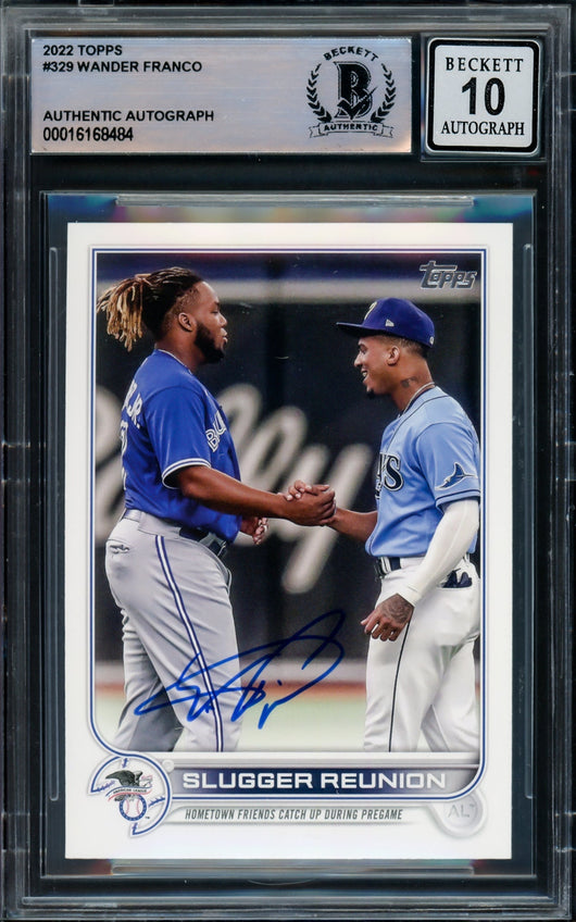 Wander Franco Autographed 2022 Topps Rookie Card #329 Tampa Bay Rays Auto Grade Gem Mint 10 Beckett BAS #16168484