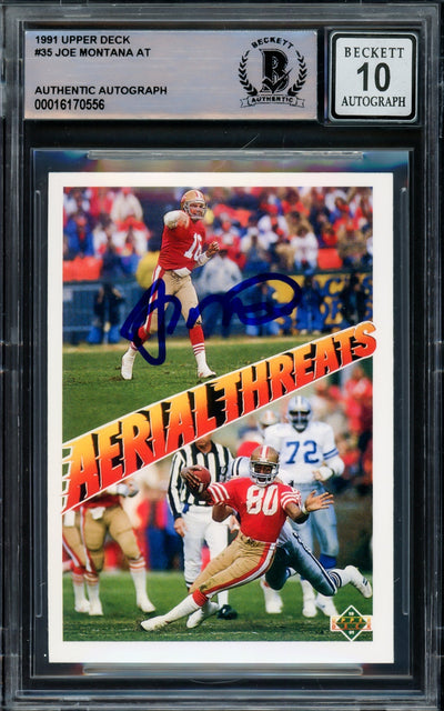 Joe Montana Autographed 1991 Upper Deck Card #35 San Francisco 49ers Auto Grade Gem Mint 10 Beckett BAS #16170556