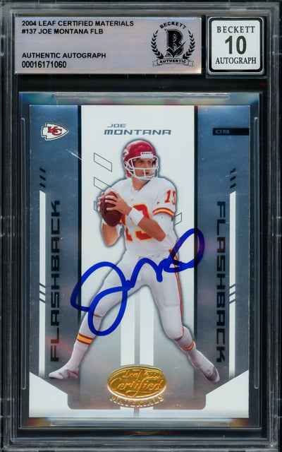 Joe Montana Autographed 2004 Leaf Certified Card #137 San Francisco 49ers Auto Grade Gem Mint 10 Beckett BAS #16171060