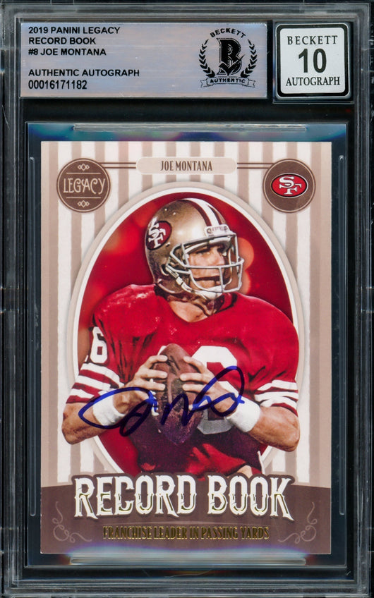 Joe Montana Autographed 2019 Panini Legacy Card #RB-JM San Francisco 49ers Auto Grade Gem Mint 10 Beckett BAS #16171182
