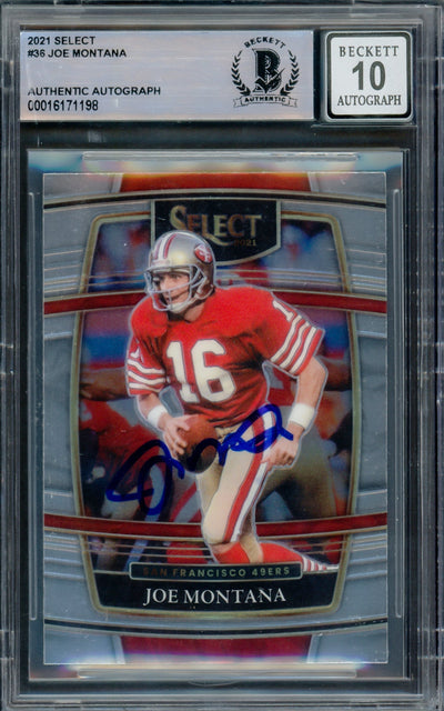 Joe Montana Autographed 2021 Select Card #36 San Francisco 49ers Auto Grade Gem Mint 10 Beckett BAS #16171198