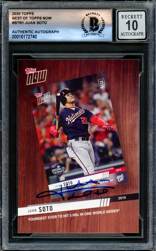 Juan Soto Autographed 2020 Topps Now Card #BTN-1 New York Yankees Auto Grade Gem Mint 10 Beckett BAS #16172740