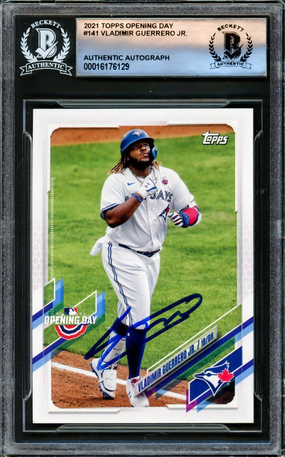 Vladimir Guerrero Jr. Autographed 2021 Topps Opening Day Card #141 Toronto Blue Jays Beckett BAS #16176129