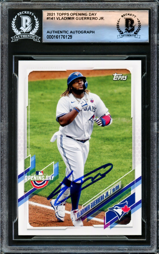Vladimir Guerrero Jr. Autographed 2021 Topps Opening Day Card #141 Toronto Blue Jays Beckett BAS #16176129