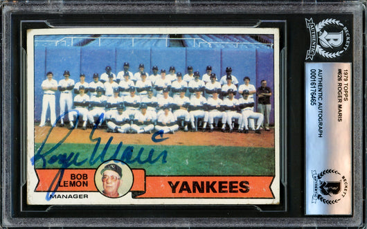 Roger Maris Autographed 1979 Topps Card #626 New York Yankees Beckett BAS #16176465