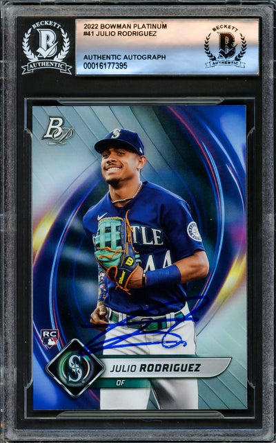 Julio Rodriguez Autographed 2022 Bowman Platinum Rookie Card #41 Seattle Mariners Beckett BAS #16177395