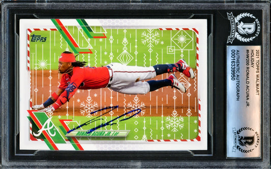Ronald Acuna Autographed 2021 Topps Holiday Card #HW200 Atlanta Braves Beckett BAS #16339950