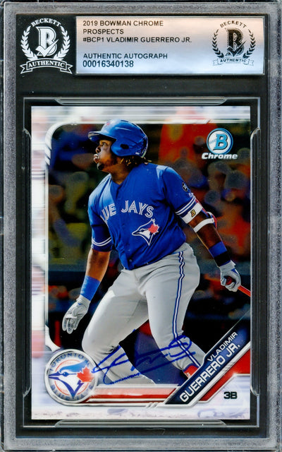 Vladimir Guerrero Jr. Autographed 2019 Bowman Chrome Card #BCP1 Toronto Blue Jays Beckett BAS #16340138