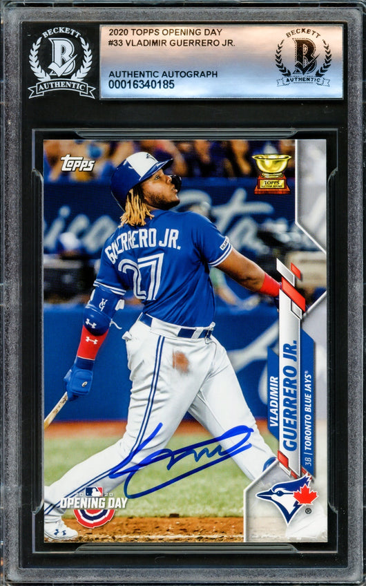 Vladimir Guerrero Jr. Autographed 2020 Topps Opening Day Card #33 Toronto Blue Jays Beckett BAS #16340185