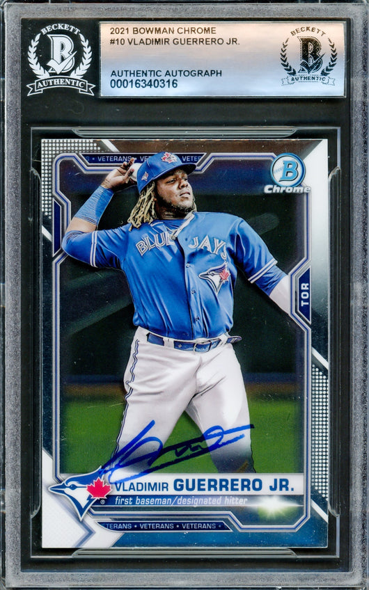 Vladimir Guerrero Jr. Autographed 2021 Bowman Chrome Card #10 Toronto Blue Jays Beckett BAS #16340316