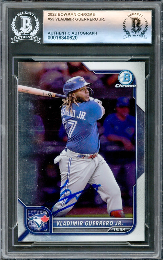 Vladimir Guerrero Jr. Autographed 2022 Bowman Chrome Card #55 Toronto Blue Jays Beckett BAS #16340620