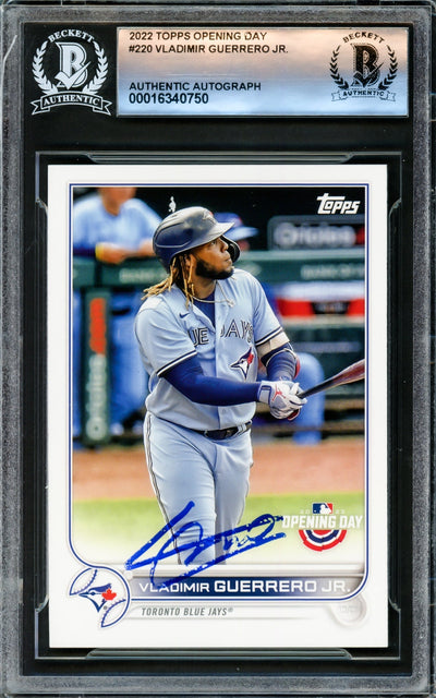 Vladimir Guerrero Jr. Autographed 2022 Topps Opening Day Card #220 Toronto Blue Jays Beckett BAS #16340750