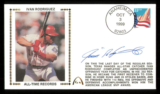 Ivan Rodriguez Autographed 1999 First Day Cover Texas Rangers