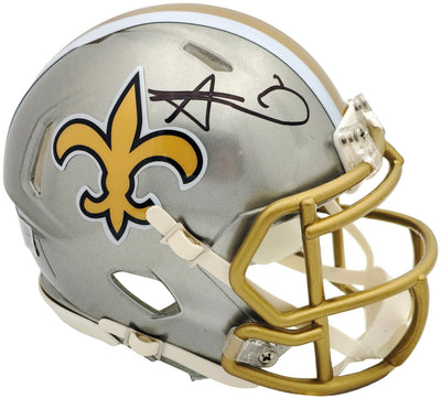 Alvin Kamara Autographed New Orleans Saints Flash Gray Speed Mini Helmet Beckett BAS Witness
