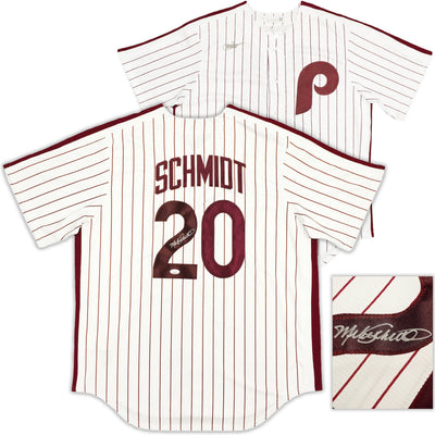 Philadelphia Phillies Mike Schmidt Autographed White Pinstripes Nike Cooperstown Collection Jersey Size Large JSA