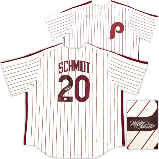 Philadelphia Phillies Mike Schmidt Autographed White Pinstripes Nike Cooperstown Collection Jersey Size XXL JSA