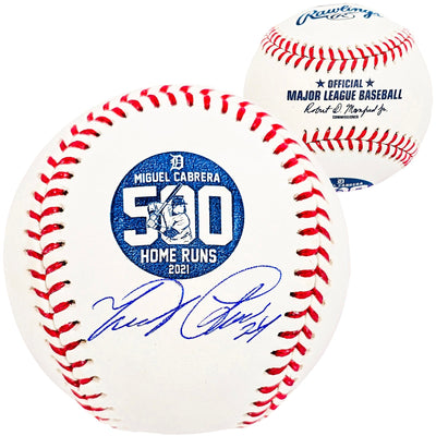 Miguel Cabrera Autographed Official MLB 500 Home Run HR Logo Baseball Detroit Tigers Beckett BAS Witness Stock #212231