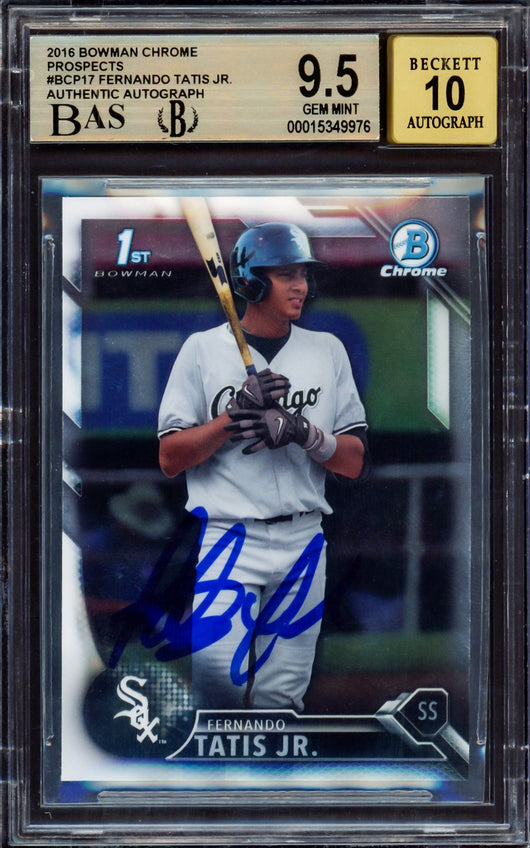Fernando Tatis Jr. Autographed 2016 Bowman Chrome Prospect Rookie Card #BCP17 San Diego Padres BGS 9.5 Auto Grade Gem Mint 10 Highest Graded Beckett BAS #15349976