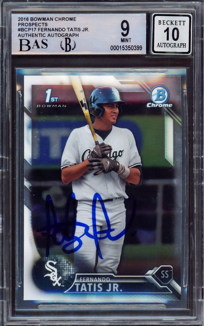 Fernando Tatis Jr. Autographed 2016 Bowman Chrome Prospect Rookie Card #BCP17 San Diego Padres BGS 9 Auto Grade Gem Mint 10 Beckett BAS #15350399