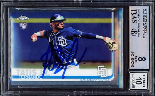 Fernando Tatis Jr. Autographed 2019 Topps Chrome Rookie Card #203 San Diego Padres BGS 8 Auto Grade Gem Mint 10 Beckett BAS #15350705