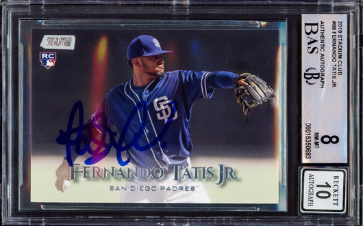 Fernando Tatis Jr. Autographed 2019 Topps Stadium Rookie Card #88 San Diego Padres BGS 8 Auto Grade Gem Mint 10 Beckett BAS #15350683