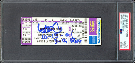 Ichiro Suzuki Autographed 2001 ALDS Game 5 Ticket Stub Seattle Mariners Auto Grade Gem Mint 10 "10-15-01 3-4, Run" PSA/DNA #68585524