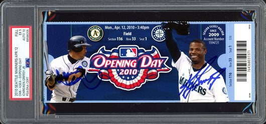 Ken Griffey Jr. & Ichiro Suzuki Autographed April 12th, 2010 Opening Day Ticket Stub Seattle Mariners PSA 5 Auto Grade Gem Mint 10 PSA/DNA #68586205