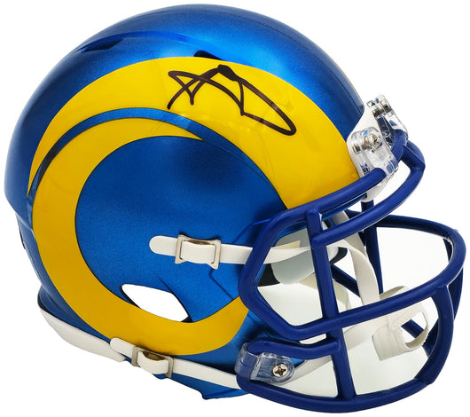 Aaron Donald Autographed Los Angeles Rams Blue Speed Mini Helmet Beckett BAS Witness