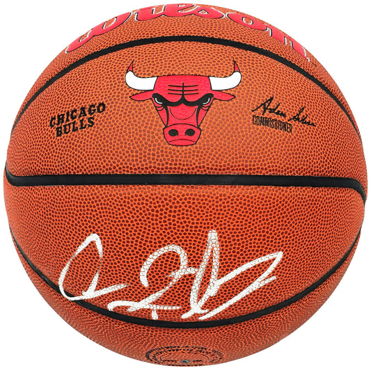 Dennis Rodman Autographed Composite Leather Chicago Bulls Logo Basketball Beckett BAS Witness