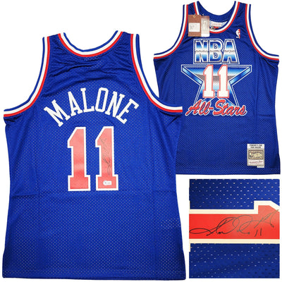 Utah Jazz Karl Malone Autographed Blue Authentic Mitchell & Ness 1992 All Star Game Jersey Size L Beckett BAS Witness Stock #211880