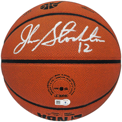 John Stockton Autographed Composite Leather Utah Jazz Logo Basketball Beckett BAS Witness