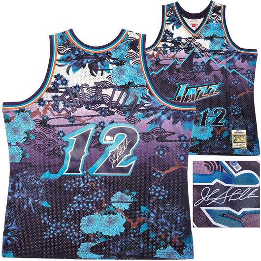 Utah Jazz John Stockton Autographed Purple Authentic Mitchell & Ness 1996-97 Hardwood Classic Swingman Asian Heritage 5.0 Jersey Size XXL Beckett BAS Witness
