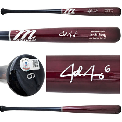 Josh Jung Autographed Maroon & Navy Marucci Player Model Baseball Bat Texas Rangers Beckett BAS Witness