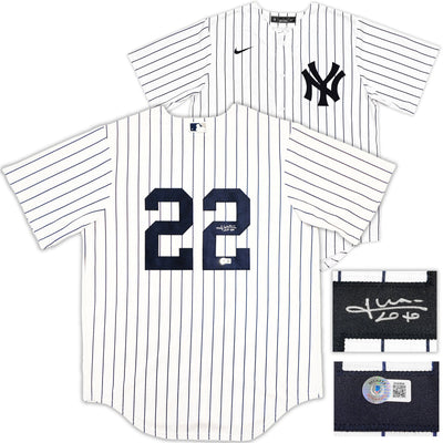 New York Yankees Juan Soto Autographed White Pinstripes Nike Jersey Size L Beckett BAS QR