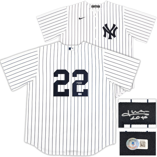 New York Yankees Juan Soto Autographed White Pinstripes Nike Jersey Size XL Beckett BAS QR