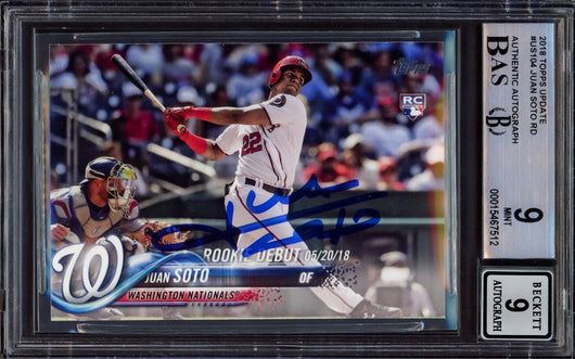 Juan Soto Autographed 2018 Topps Update Rookie Card #US104 Washington Nationals BGS 9 Auto Grade Mint 9 Beckett BAS #15467512