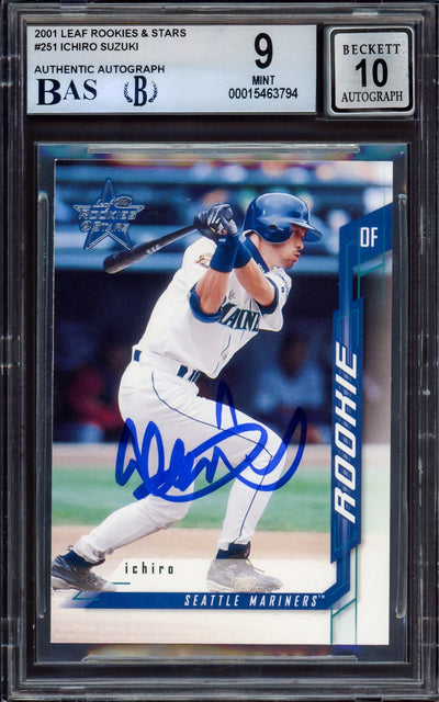 Ichiro Suzuki Autographed 2001 Leaf Rookies & Stars Rookie Card #251 Seattle Mariners BGS 9 Auto Grade Gem Mint 10 Beckett BAS #15463794