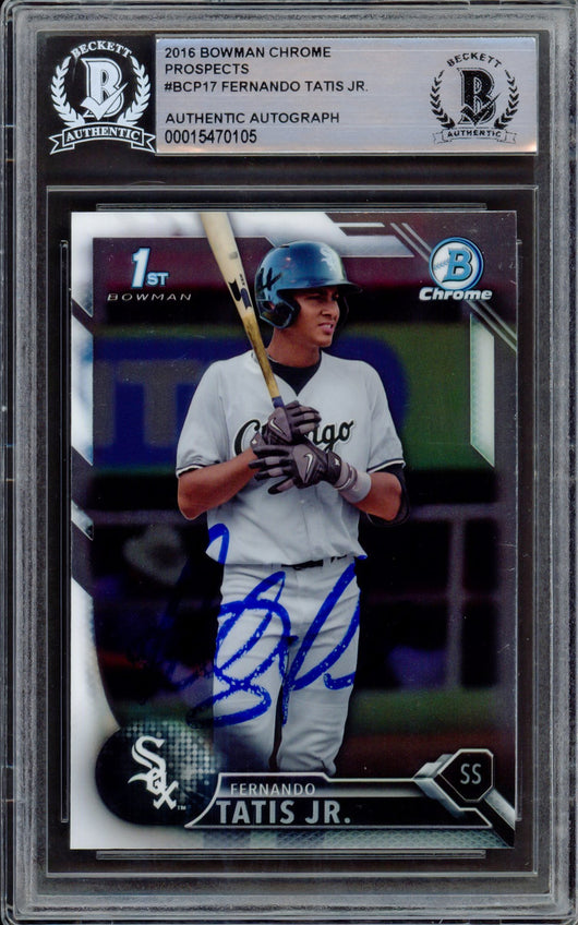 Fernando Tatis Jr. Autographed 2016 Bowman Chrome Prospects Rookie Card #BCP17 San Diego Padres (Bubbling) Beckett BAS #15470105